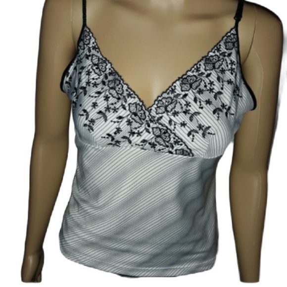 Express Camisole Shirt Womens Black white Stripes Floral Size Medium - Picture 1 of 9